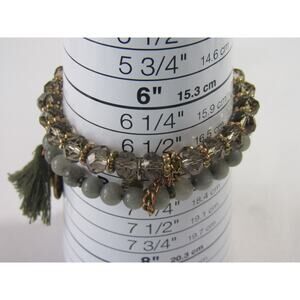 Forever 21 Gray Faux Pearl Rhinestone Station‎ Wrist Bracelet Set 6" Whimsical